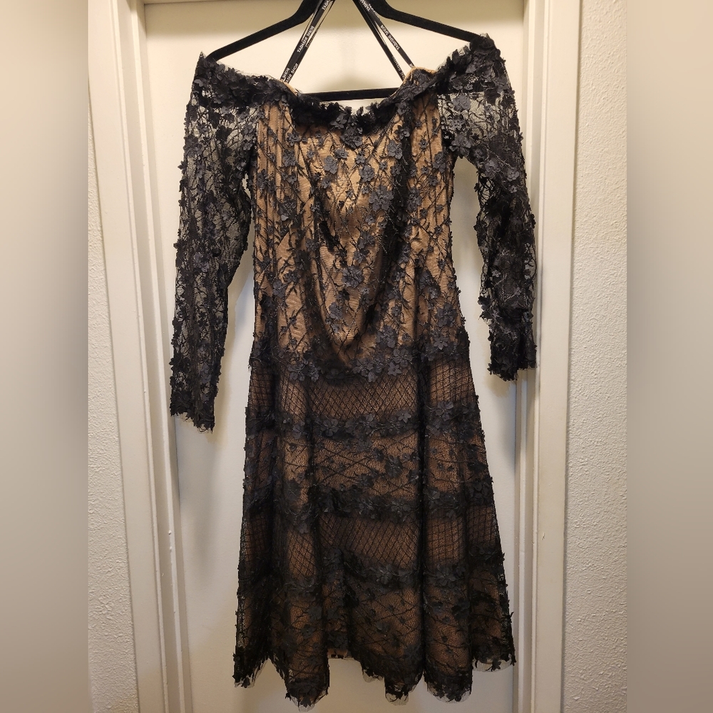 Little Black Tadashi Shoji Dress - Embroidered Perfection!